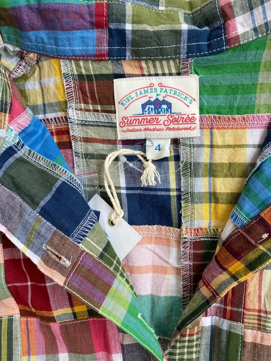 Kiel James Patrick Summer Soirée Madras Patchwork Belted Shirt Dress 100% Cotton - Picture 4 of 11